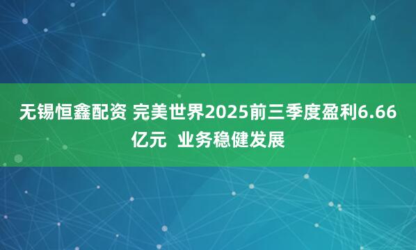 无锡恒鑫配资 完美世界2025前三季度盈利6.66亿元  业务稳健发展