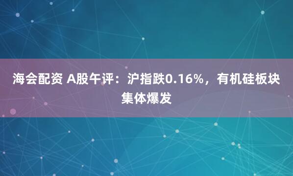 海会配资 A股午评：沪指跌0.16%，有机硅板块集体爆发